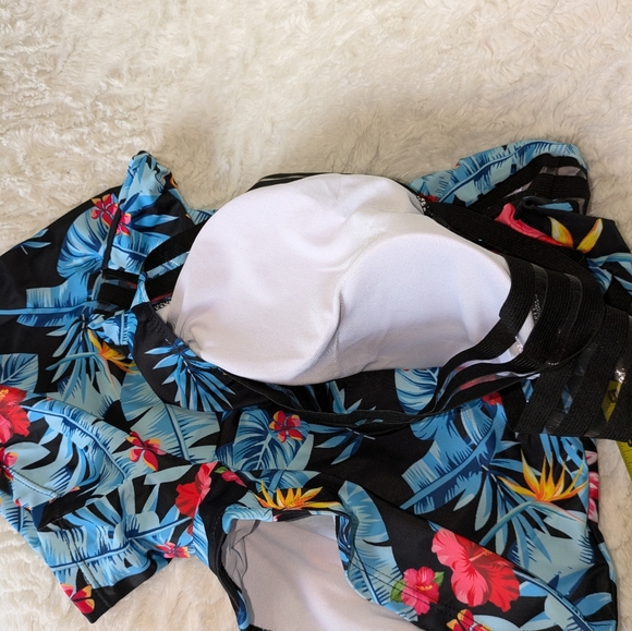 ❤ Swimsuit Large Swim Floral One Piece Shein Blue Pink - Picture 3 of 9